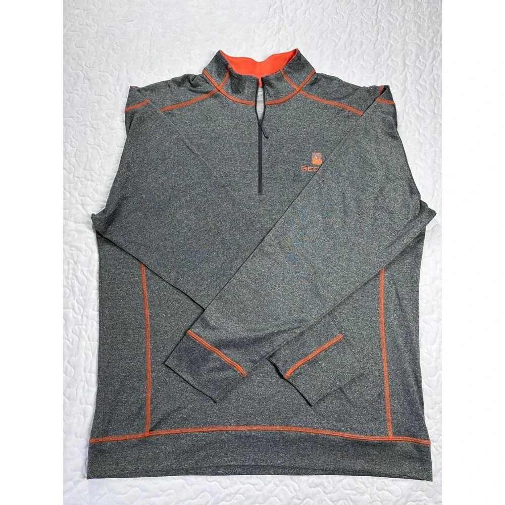 Becks Men’s Grey Orange Quarter Zip Pull Over Athletic Sweater size large